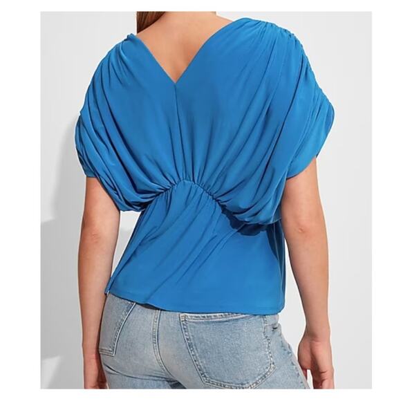 New ~ EXPRESS ~ Deep V-Neck Short Sleeve Draped Peplum Top Size XS - Picture 1 of 7